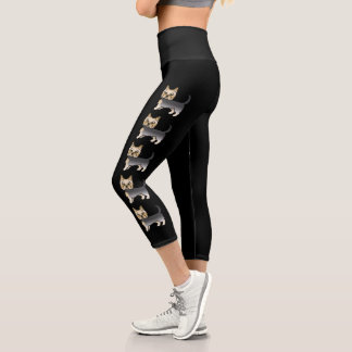 Blue And Gold Yorkshire Terrier Yorkie Cartoon Dog Capri Leggings