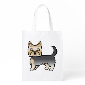 Blue And Gold Yorkshire Terrier Yorkie Cartoon Dog Grocery Bag