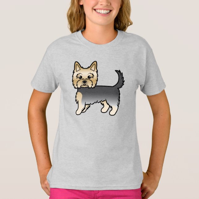 Blue And Gold Yorkshire Terrier Yorkie Cartoon Dog T-Shirt (Front)
