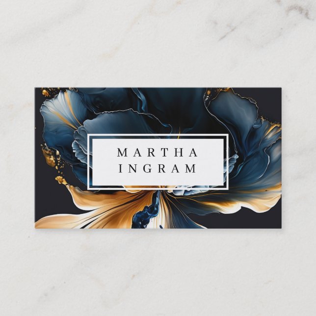 Blue and golden abstract design business card (Front)