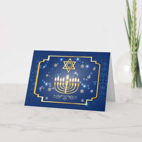 Blue and Golden Decorative Hanukkah Holiday Card