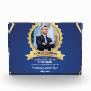 Blue and Golden Design Employee of the month  Acrylic Award