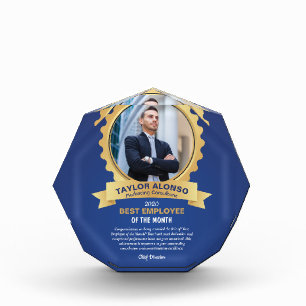 Blue and Golden Design Employee of the month  Acrylic Award