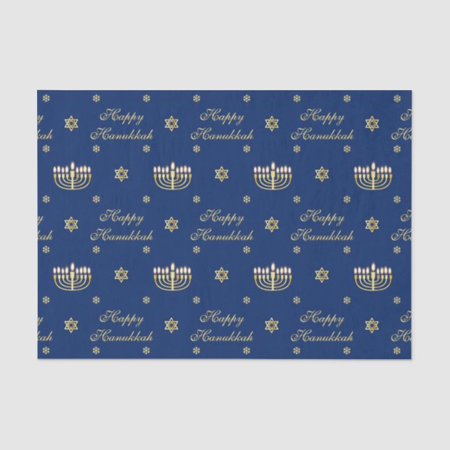 Blue and Golden Happy Hanukkah Tissue Paper (Front)