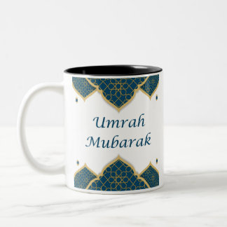 Blue and Golden islamic Umrah Mubarak in English Two-Tone Coffee Mug
