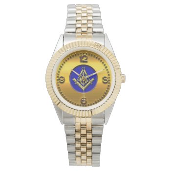 Blue And Golden Maconic Symbol Watch by ICIDEM at Zazzle