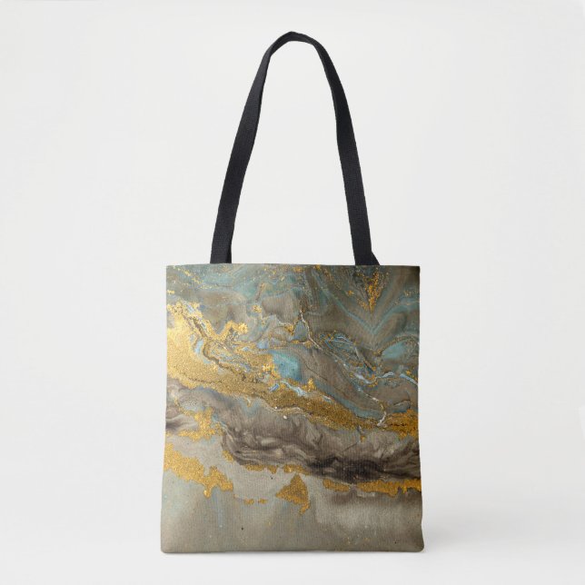 Blue and golden marble pattern tote bag (Front)