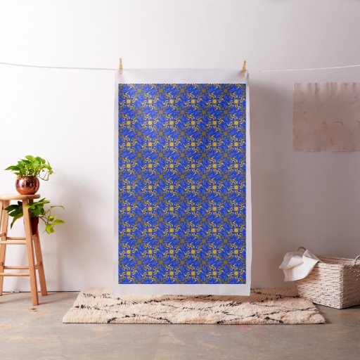 Blue and Golden Vector Seamless Pattern Fabric