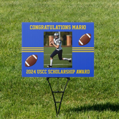 Blue and Golden Yellow Football Themed Photo  Sign