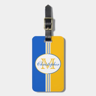 Blue and Golden Yellow Stripes Monogram Bag Tag