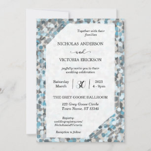 Blue and Gray Abstract Pebble Wedding Invitation