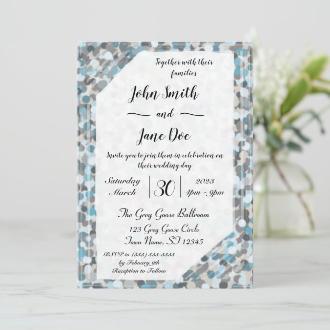 Blue and Gray Abstract Stone Wedding Invitation (Standing Front)