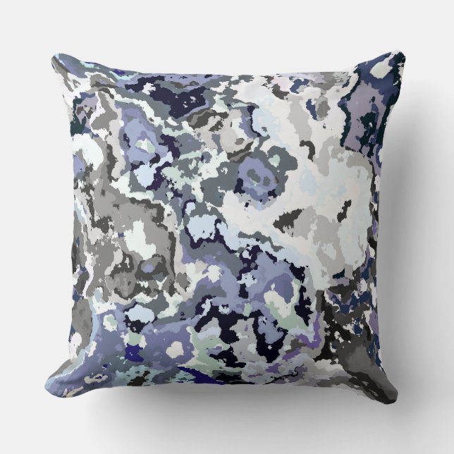 Blue and Gray Abstract Throw Pillow (Front)