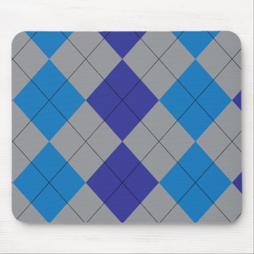 Blue and Gray Argyle Black Pattern Mouse Pad