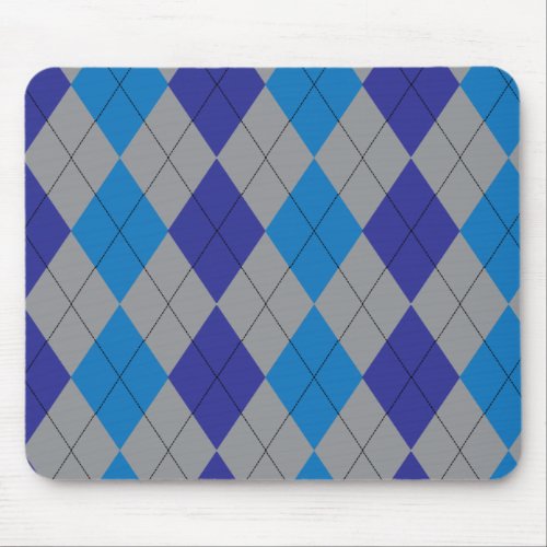 Blue and Gray Argyle Black Pattern Mouse Pad