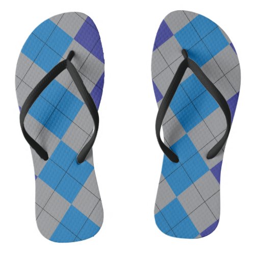 Blue and Gray Argyle Pattern Preppy Flip Flops