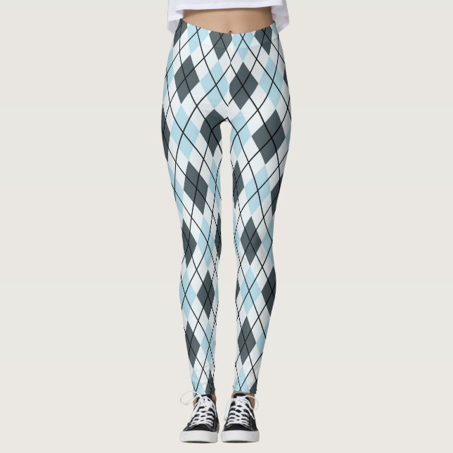 Blue and Gray Argyle Print Leggings (Front)