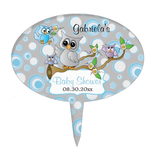 Blue and Gray Baby Owl  Shower Theme Cake Topper