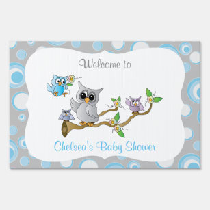 Blue and Gray Baby Owl   Shower Theme Yard Sign