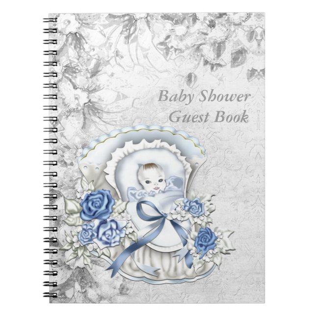 Blue and Gray Baby Shower Guest Book (Front)