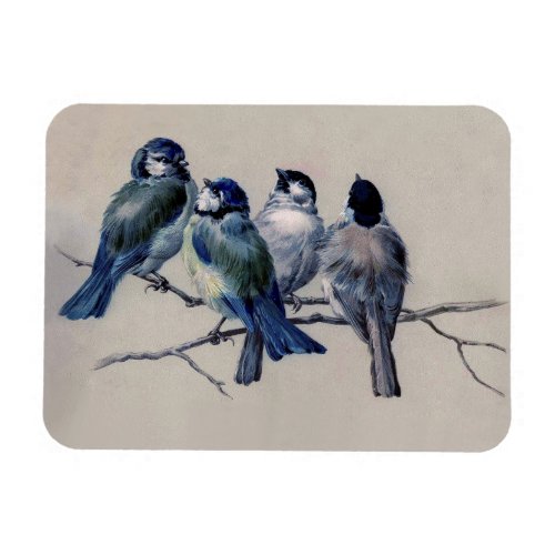 Blue and Gray Birds on a Branch watercolor vintage Magnet