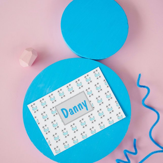 Blue and Gray Boy's Whale and Turtle  Monogram Card (Creator Uploaded)