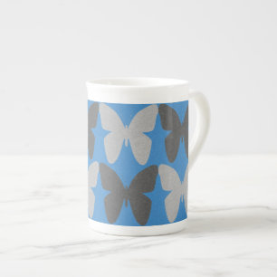Blue and gray butterfly pattern bone china mug