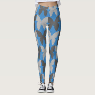 Blue and gray butterfly pattern leggings
