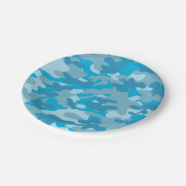 Blue and Gray Camo Design Paper Plates (Angled)
