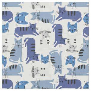 Blue and Gray Cats Fabric