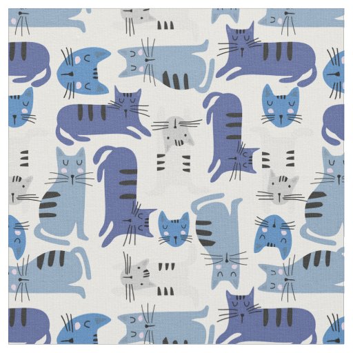 Blue and Gray Cats Fabric