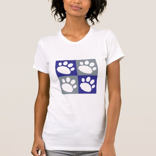 Blue and Gray Checkerboard Pet Paws T_Shirt