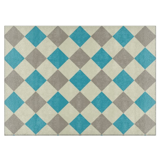 Blue and Gray Checkered Cutting Board (Front)