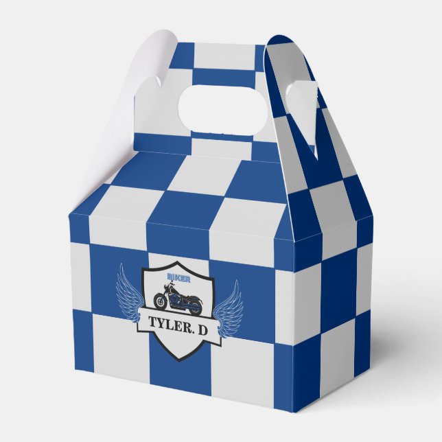 Blue and gray checkered  favor boxes (Front Side)
