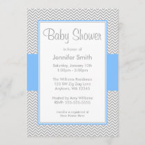 Blue and Gray Chevron Baby Shower Invitations