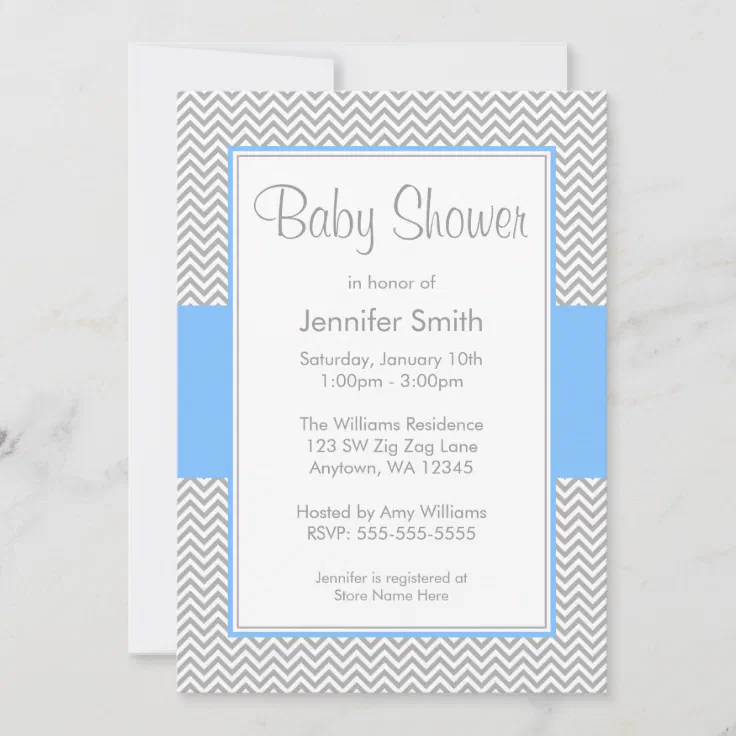 Blue and Gray Chevron Baby Shower Invitations | Zazzle