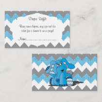 Blue and Gray Chevron Elephant Baby Diaper Raffle Enclosure Card