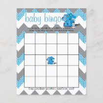 Blue and Gray Chevron Elephant Baby Shower Bingo Flyer