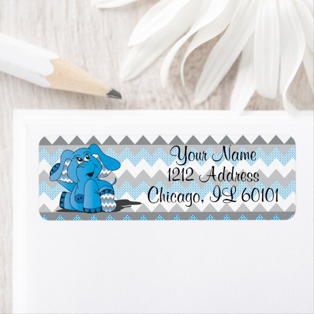 Blue and Gray Chevron Elephant   Label (Insitu)