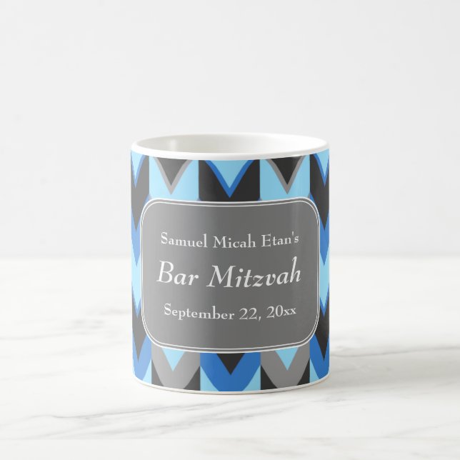 Blue and Gray Chevron Pattern Bar Mitzvah Coffee Mug (Center)