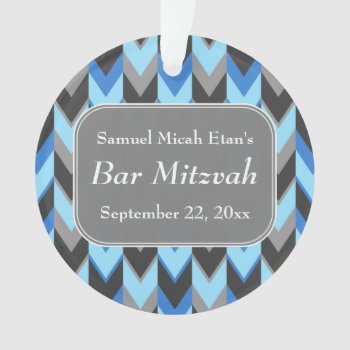 Blue And Gray Chevron Pattern Bar Mitzvah Ornament by Metarla_Occasions at Zazzle