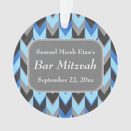 Blue And Gray Chevron Pattern Bar Mitzvah Ornament