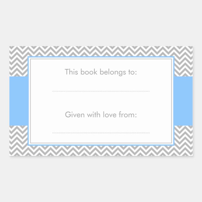Blue and Gray Chevron Pattern Bookplate Sticker (Front)