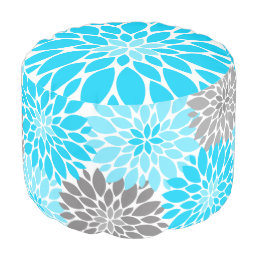 Blue and Gray Chrysanthemums Floral Pattern Pouf