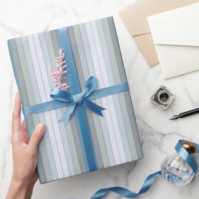 Blue And Gray Color Stripes On Watercolor Paper (Gifting)