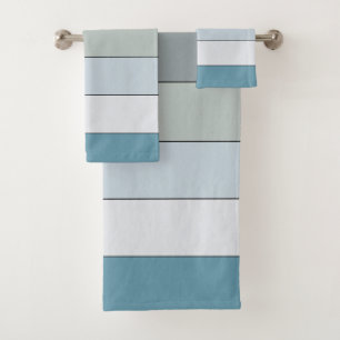 Blue And Gray Color Stripes On Watercolor Paper Bath Towel Set