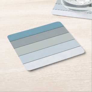 Blue And Gray Color Stripes On Watercolor Paper Square Paper Coaster