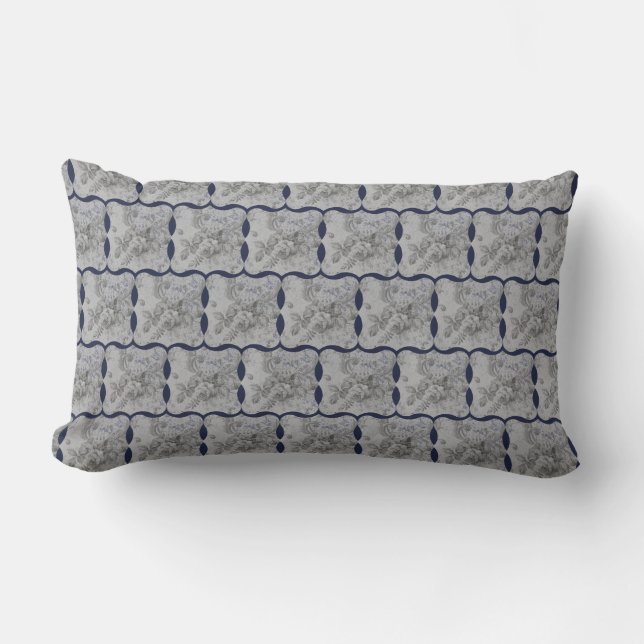Blue and Gray Country Chic design Lumbar Pillow (Front)