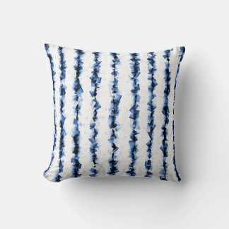 blue and gray crinkly textured lines on white throw pillow