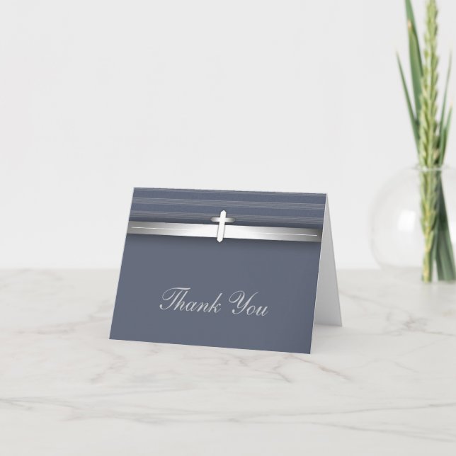 Blue and Gray Cross Thank You Cards (Front)